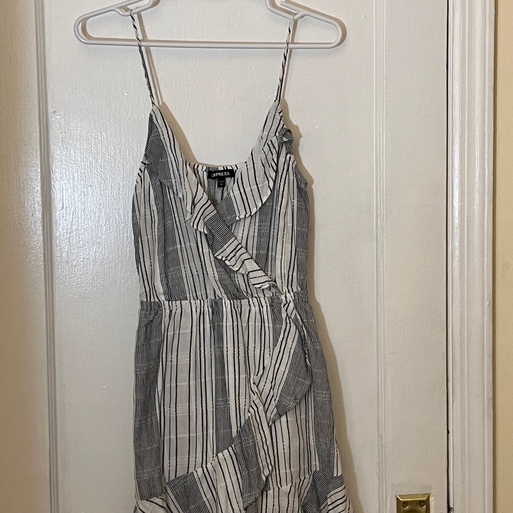 Express Navy Blue and White Asymmetrical Sundress